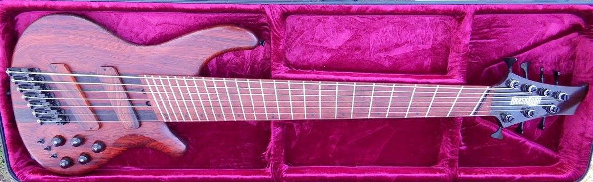 The Krashburn Guitars 7-String Bass in red
