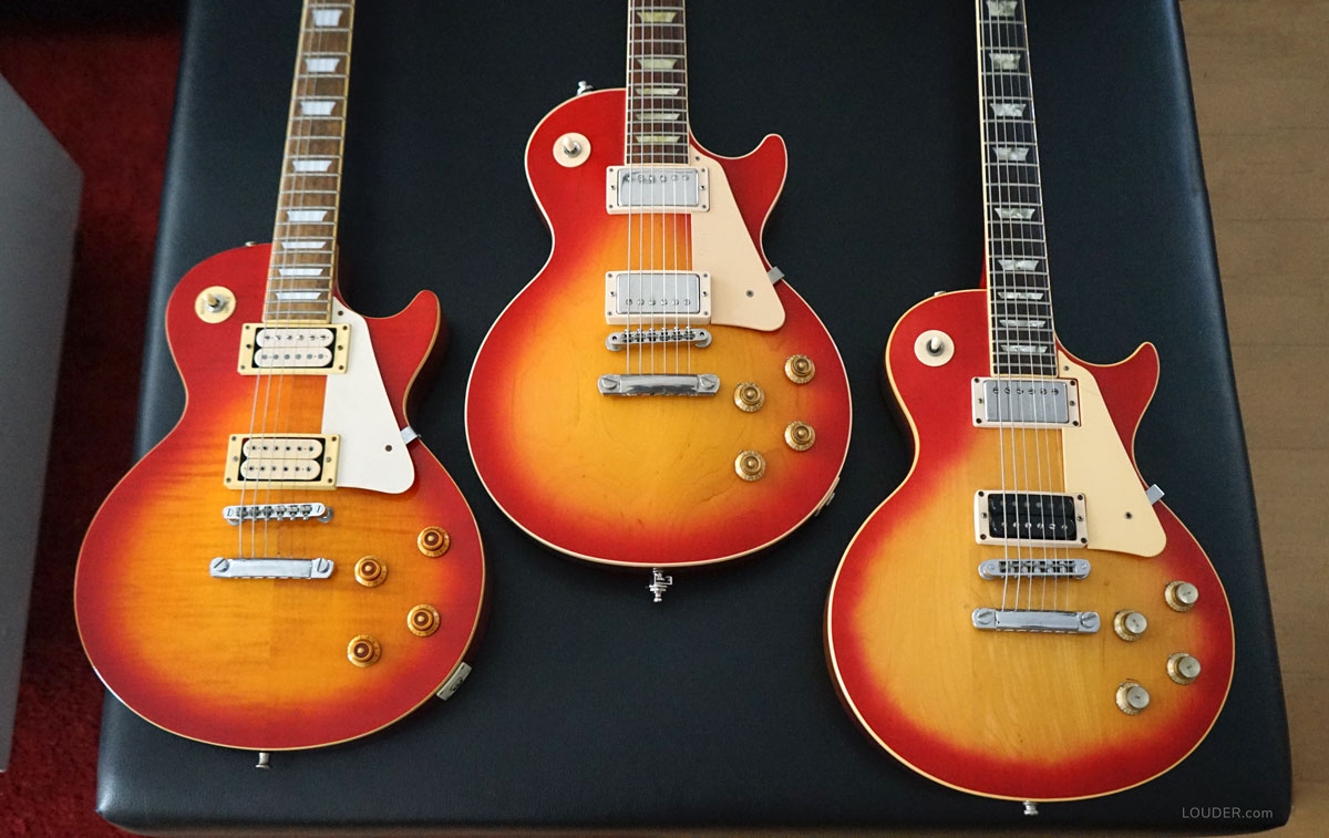 Epiphone Les Paul Standard, Gibson Les Paul Classic und Gibson Les Paul Standard (v.l.) im Direktvergleich. - Foto by Legendary-Guitars.com