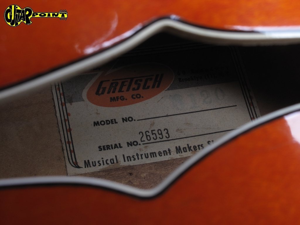 Gretsch Seriennummer und Modellnummer einer 1958 6120 Chet Atkins Semi Hollowbody E-Gitarre