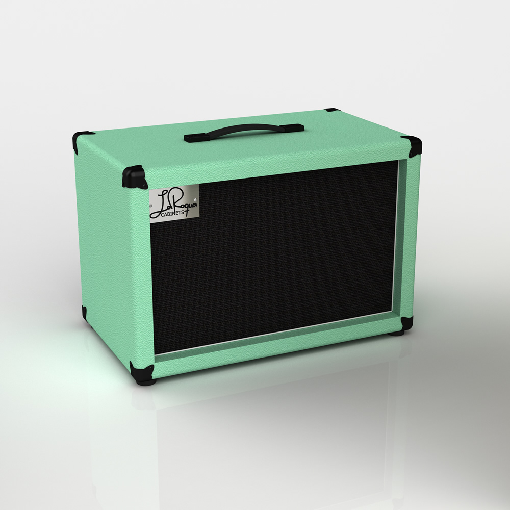LaRoqua Cabinets 112 Pro Series Made in Germany Custom Gitarrenbox mit einem 12 Zoll Lautsprecher in Surf Green.